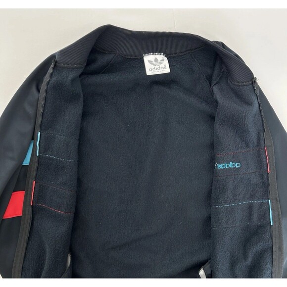 Vtg 80s Adidas Track Jacket Trefoil Mens M Black Stripe Zip Up Made In USA Retro - Picture 6 of 14